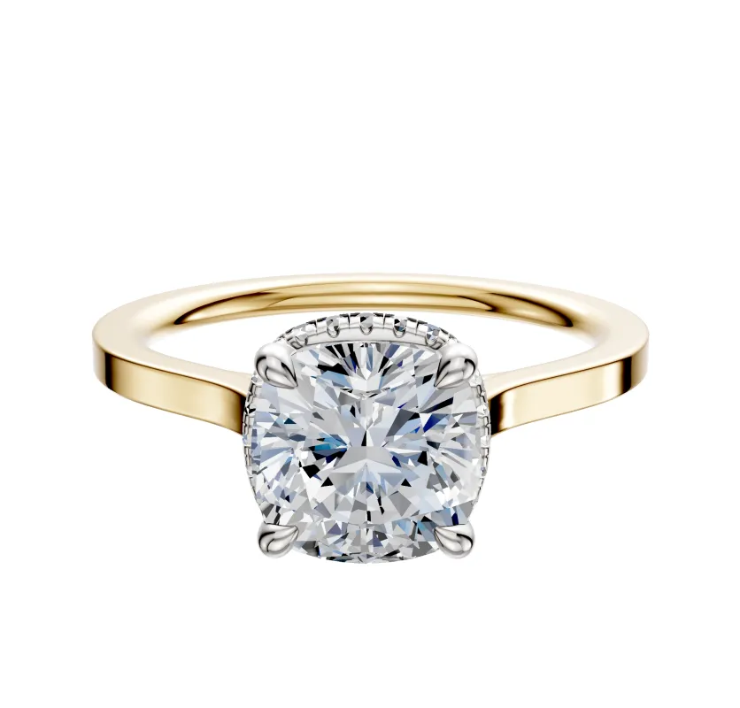 14K Two Tone 4 Prong Collar Cathedral Flat 1.5mm Engagement Ring made by Effy