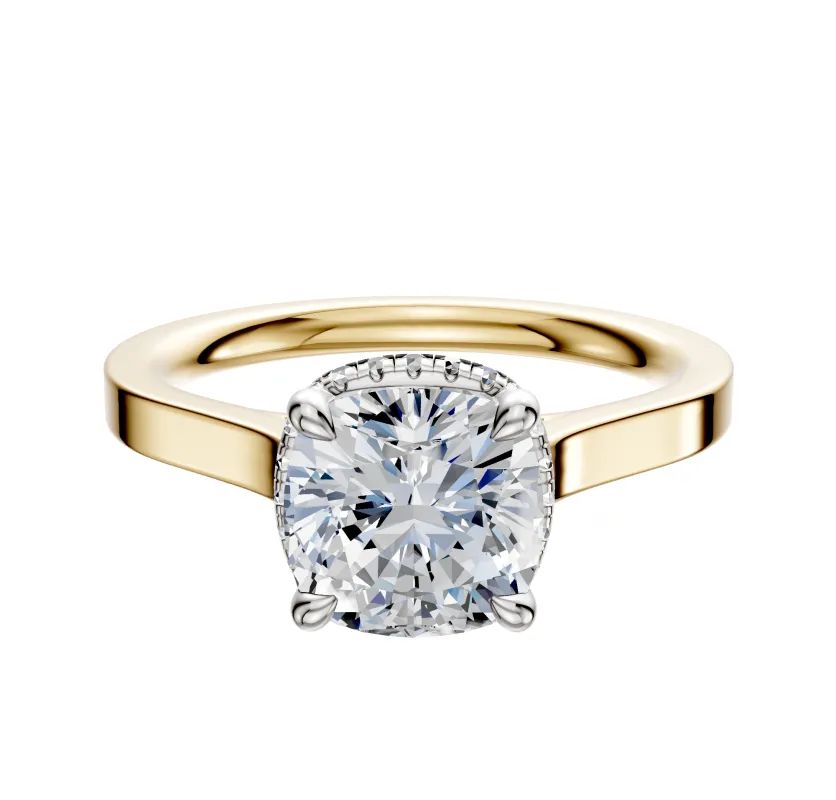 18K Two Tone 4 Prong Collar Cathedral Flat 2.0mm Engagement Ring made by Effy