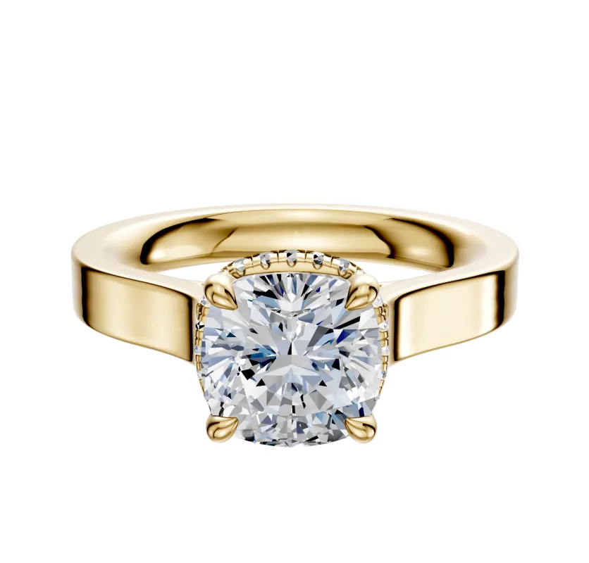 14K Yellow Gold 4 Prong Collar Cathedral Flat 3.0mm Engagement Ring made by Effy