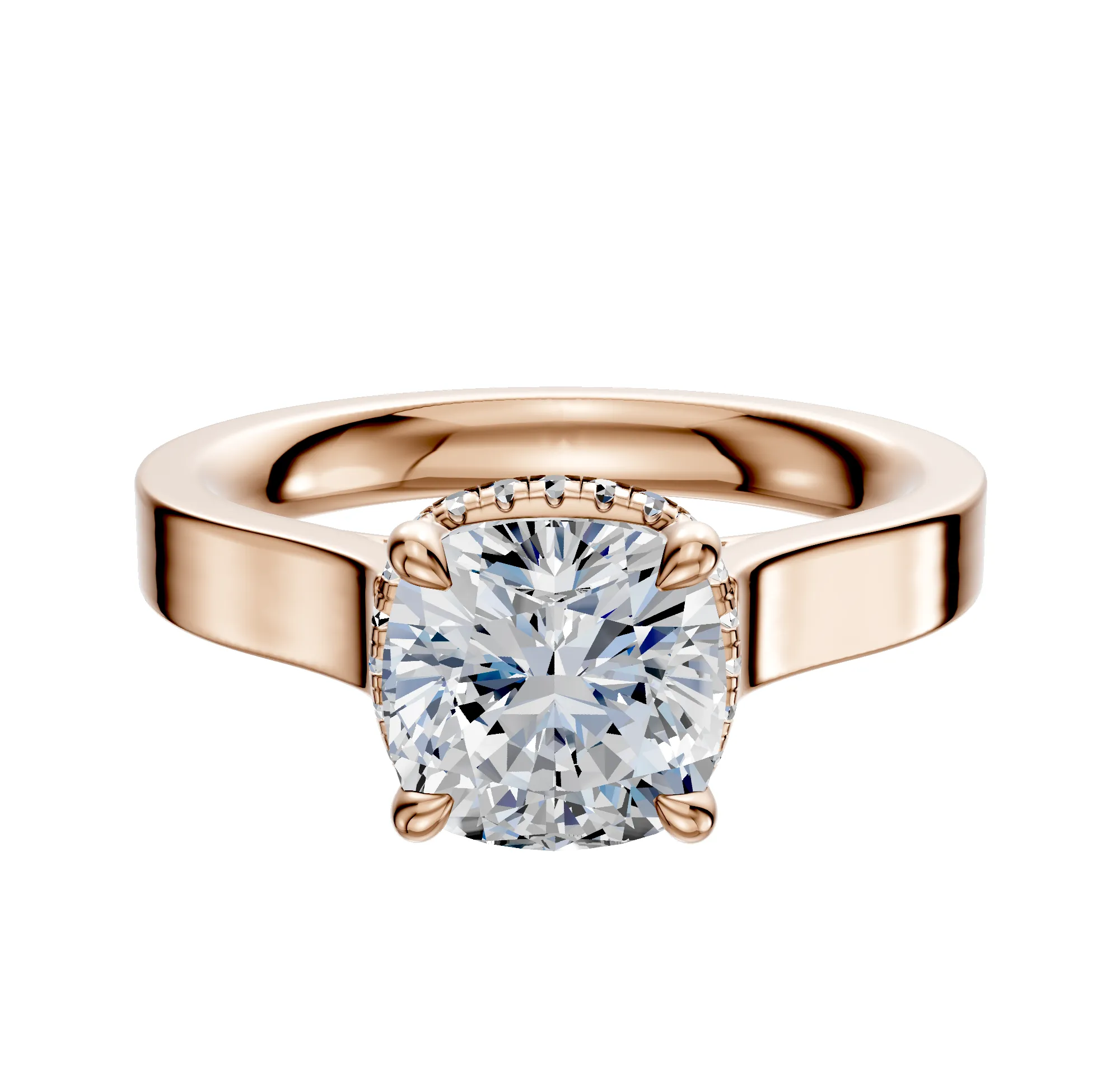 18K Rose Gold 4 Prong Collar Cathedral Flat 3.0mm Engagement Ring sold by Effy