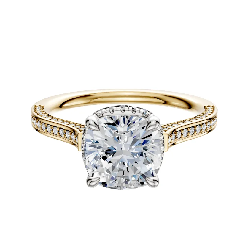 18K Two Tone 4 Prong Collar Cathedral Flat 3-Row-Pave 2.0mm Engagement Ring made by Effy