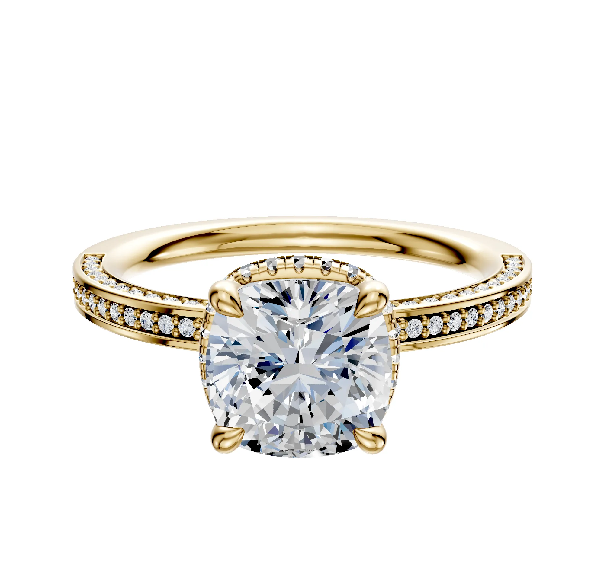 14K Yellow Gold 4 Prong Collar Classic Flat 3-Row-Pave 2.0mm Engagement Ring sold by Effy