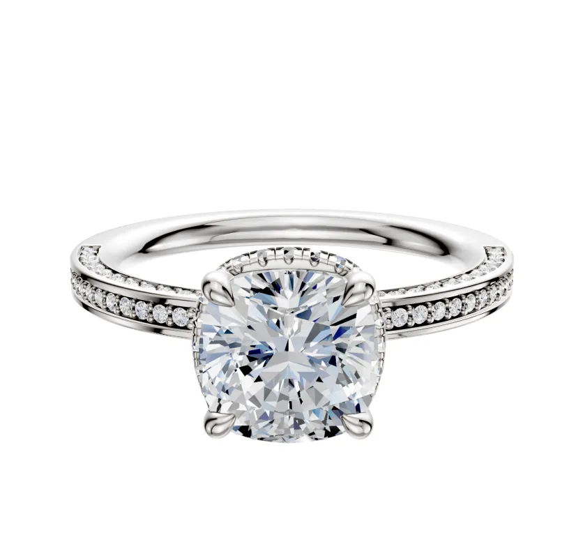 18K White Gold 4 Prong Collar Classic Flat 3-Row-Pave 2.0mm Engagement Ring sold by Effy