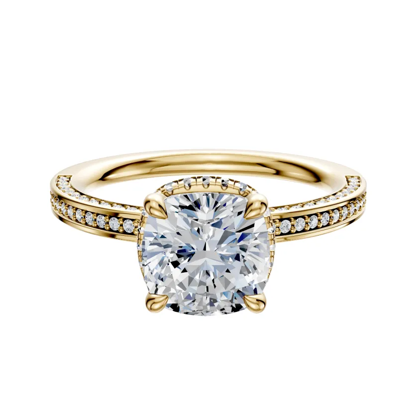 18K Yellow Gold 4 Prong Collar Classic Flat 3-Row-Pave 2.0mm Engagement Ring sold by Effy