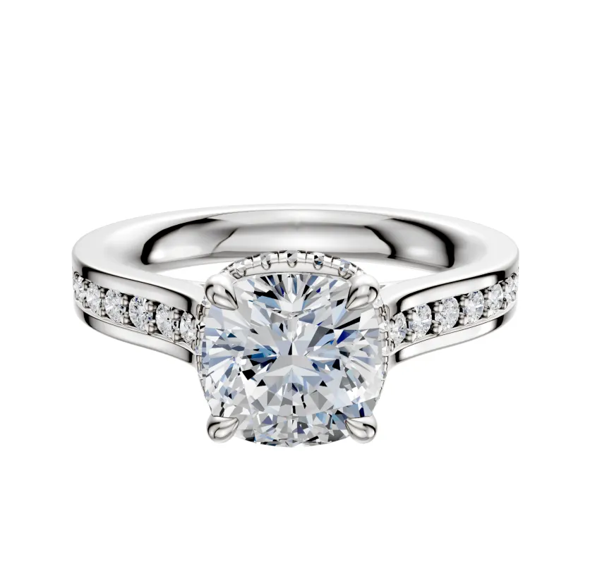 18K White Gold 4 Prong Collar Cathedral Flat 1-Row-Pave 2.5mm Engagement Ring made by Effy