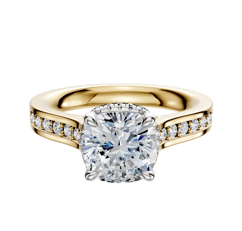 18K Two Tone 4 Prong Collar Cathedral Flat 1-Row-Pave 2.5mm Engagement Ring sold by Effy