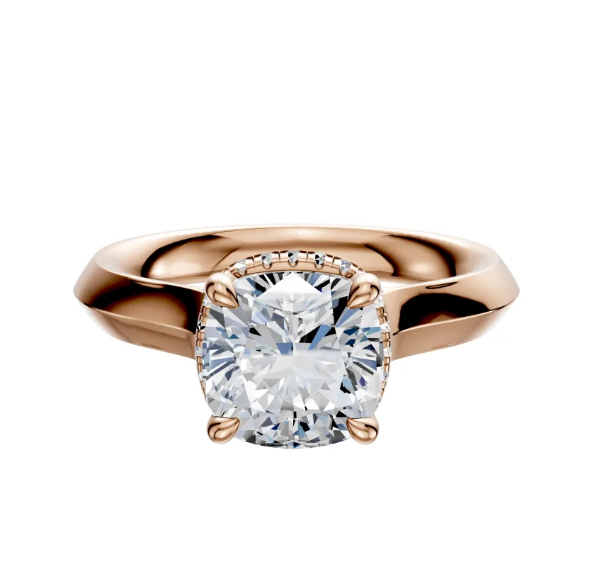 14K Rose Gold 4 Prong Collar Cathedral Knife Edge 3.0mm Engagement Ring made by Effy