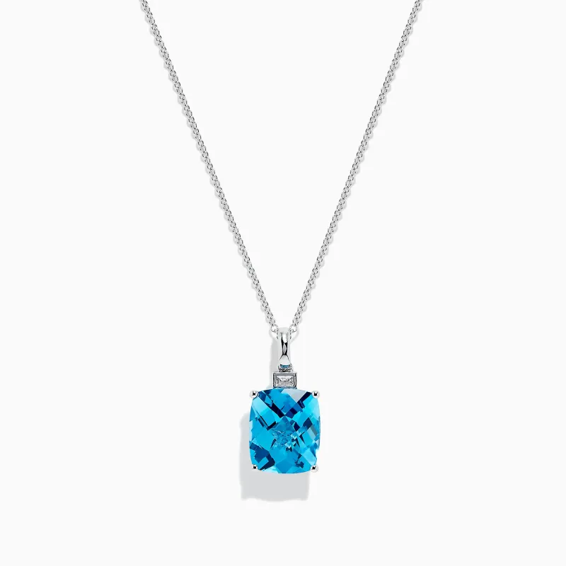 14K White Gold Blue Topaz and Diamond Pendant, 6.93 TCW sold by Effy
