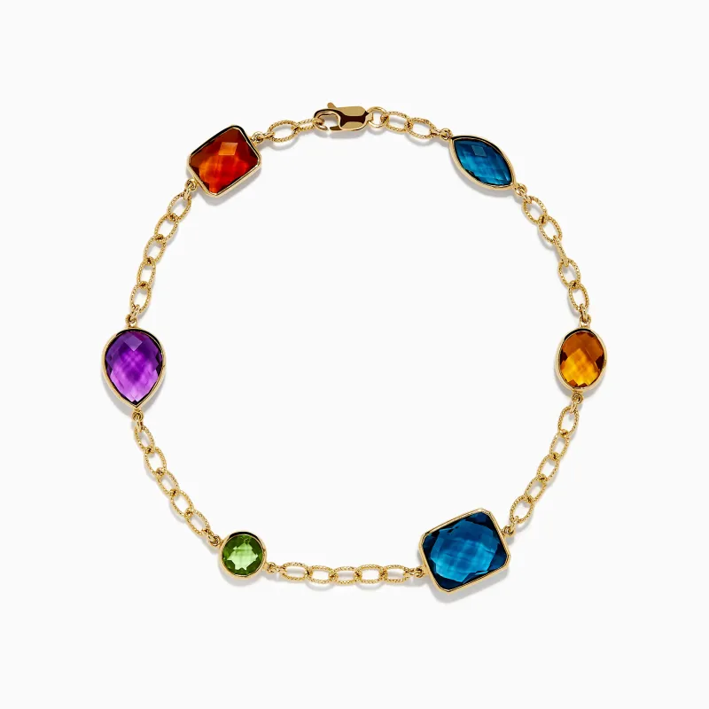 Mosaic 14K Yellow Gold Multi Gemstone Station Bracelet sold by Effy
