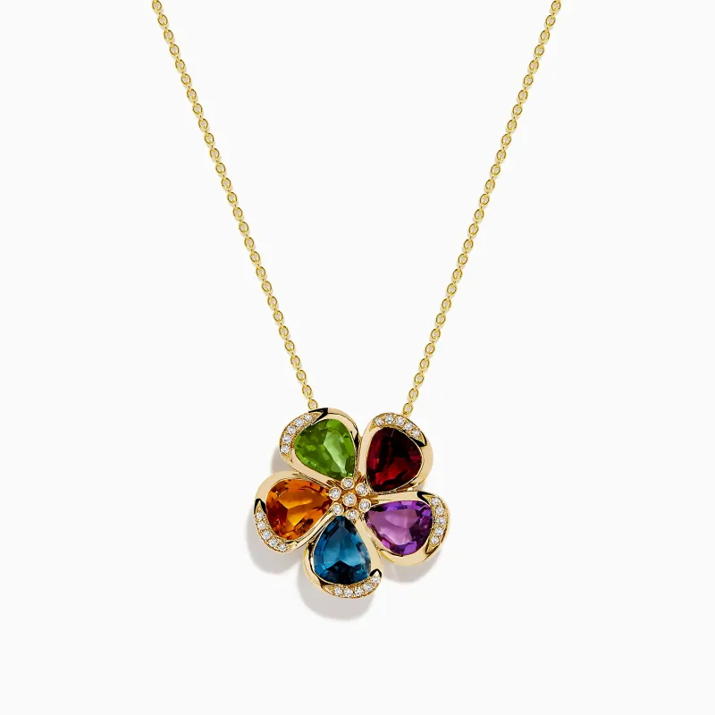 Mosaic 14K Yellow Gold Multi Gemstone Floral Pendant sold by Effy