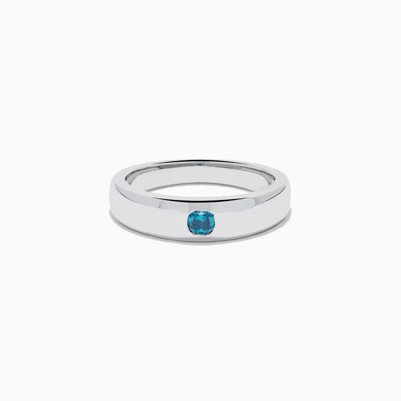 Men's 14K White Gold Blue Diamond Ring sold by Effy