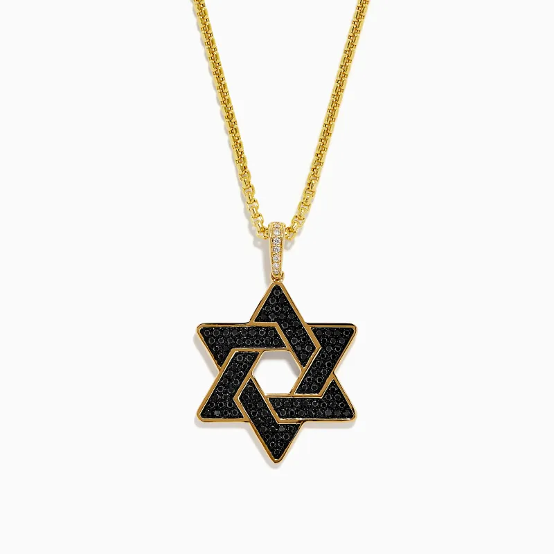 Novelty 14K Yellow Gold Black and White Diamond Star of David Pendant sold by Effy