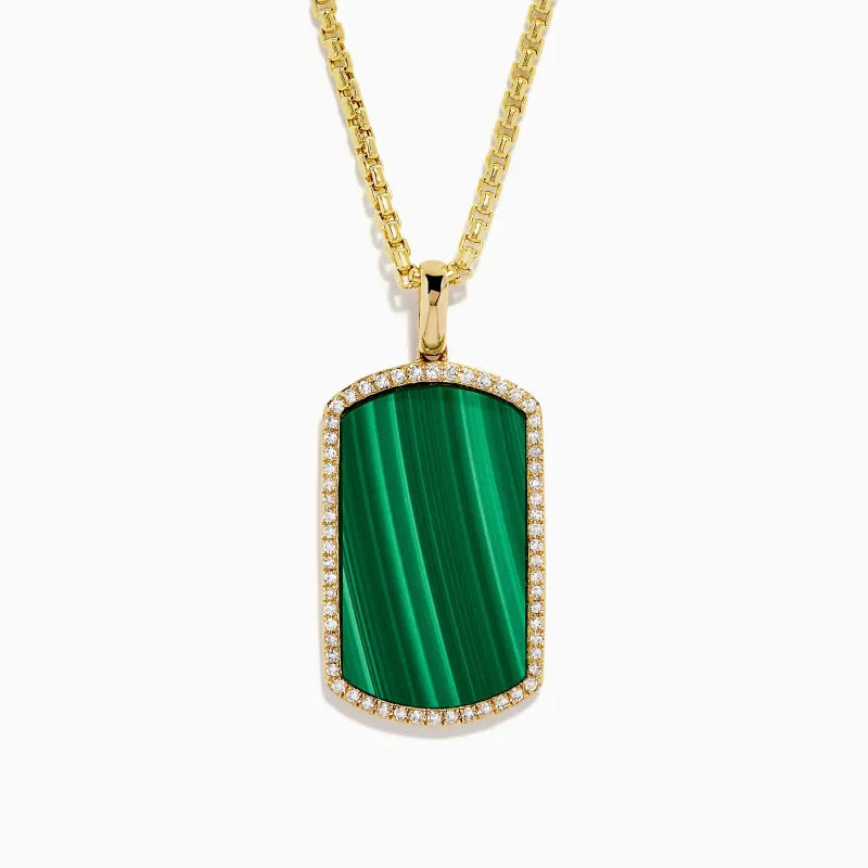 Men's 14K Yellow Malachite and Diamond Dog Tag Pendant sold by Effy
