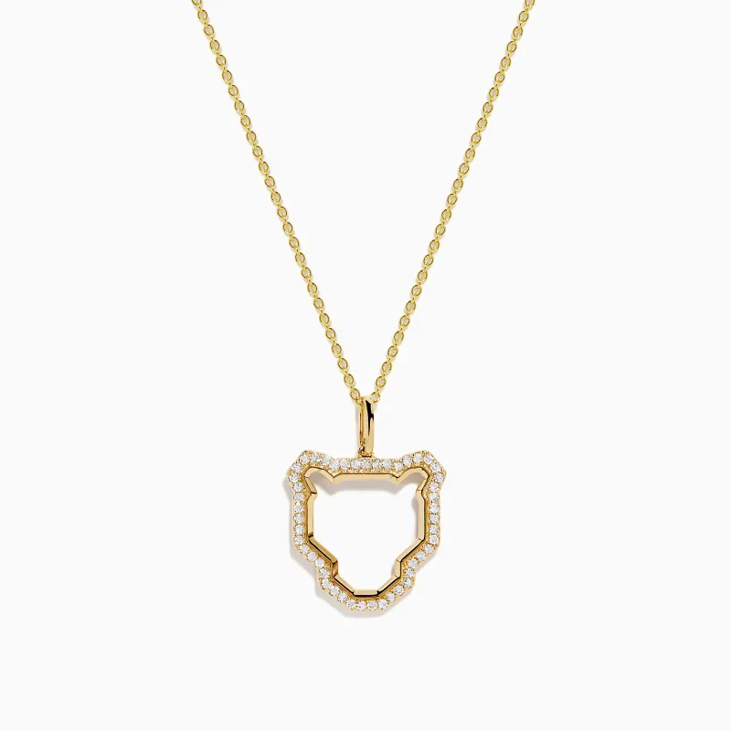 Signature 14K Yellow Gold Diamond Sculpted Panther Outline Pendant sold by Effy