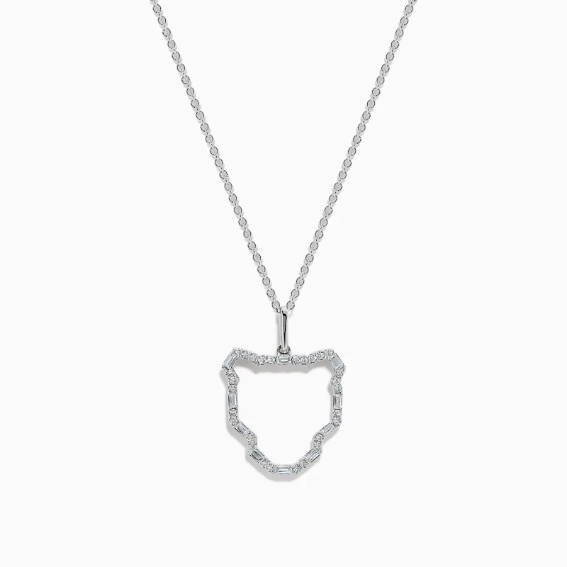 Signature 14K White Gold Multi Shape Diamond Panther Outline Pendant sold by Effy