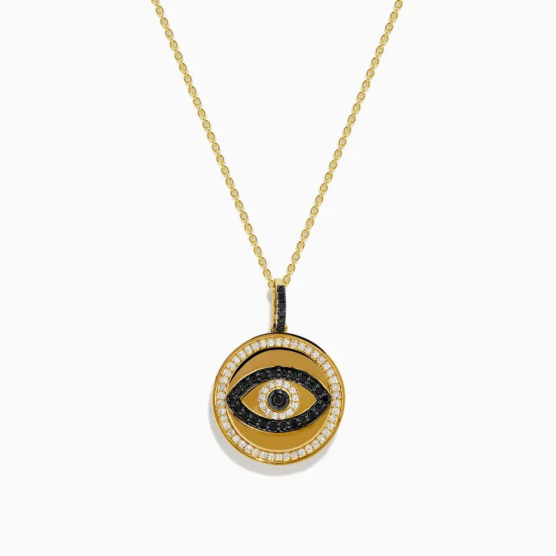Novelty 14K Yellow Gold Black and White Diamond Evil Eye Pendant sold by Effy