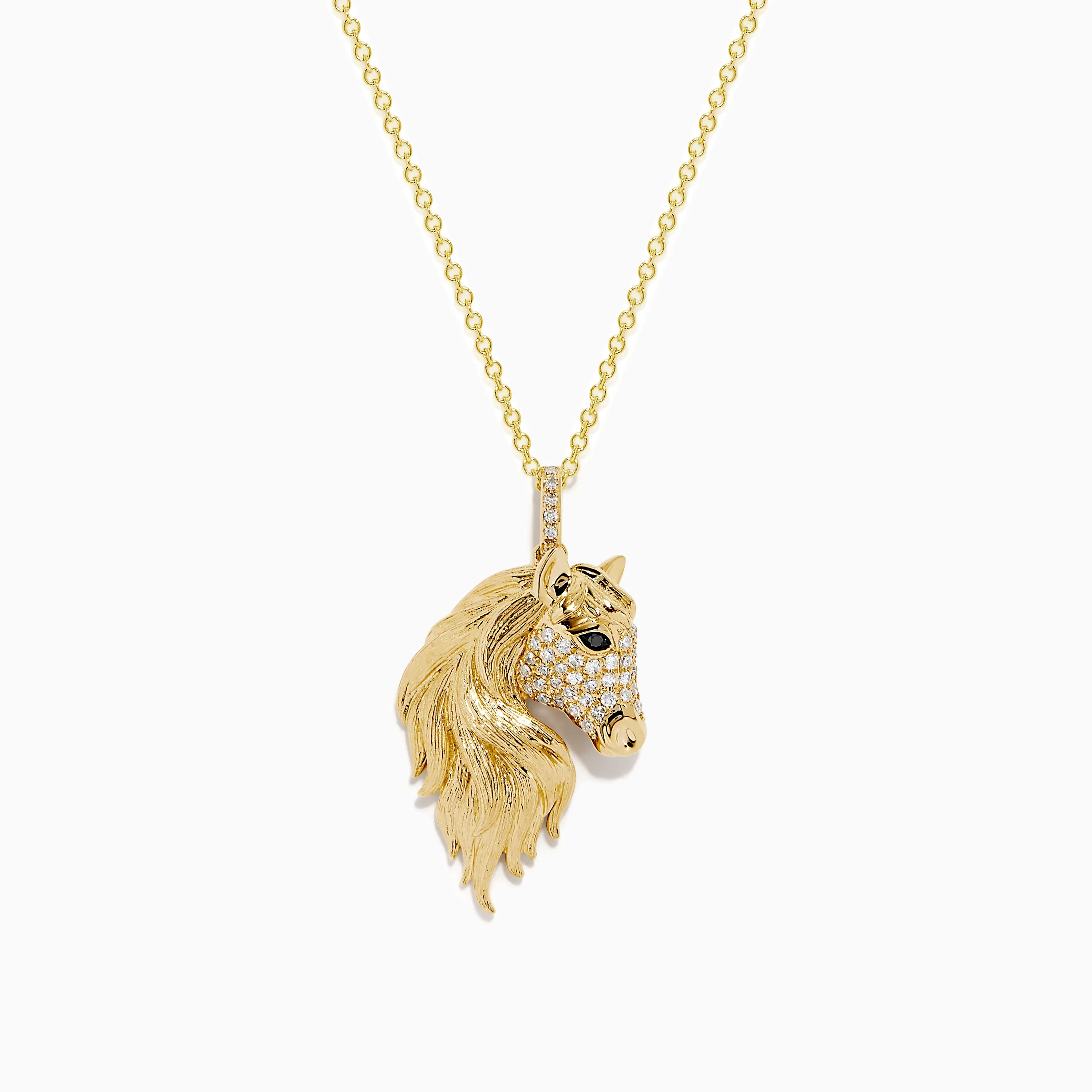 Novelty 14K Yellow Gold White and Black Diamond Horse Pendant sold by Effy