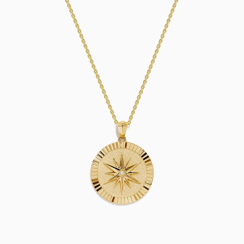D'Oro 14K Yellow Gold Diamond Compass Coin Pendant sold by Effy