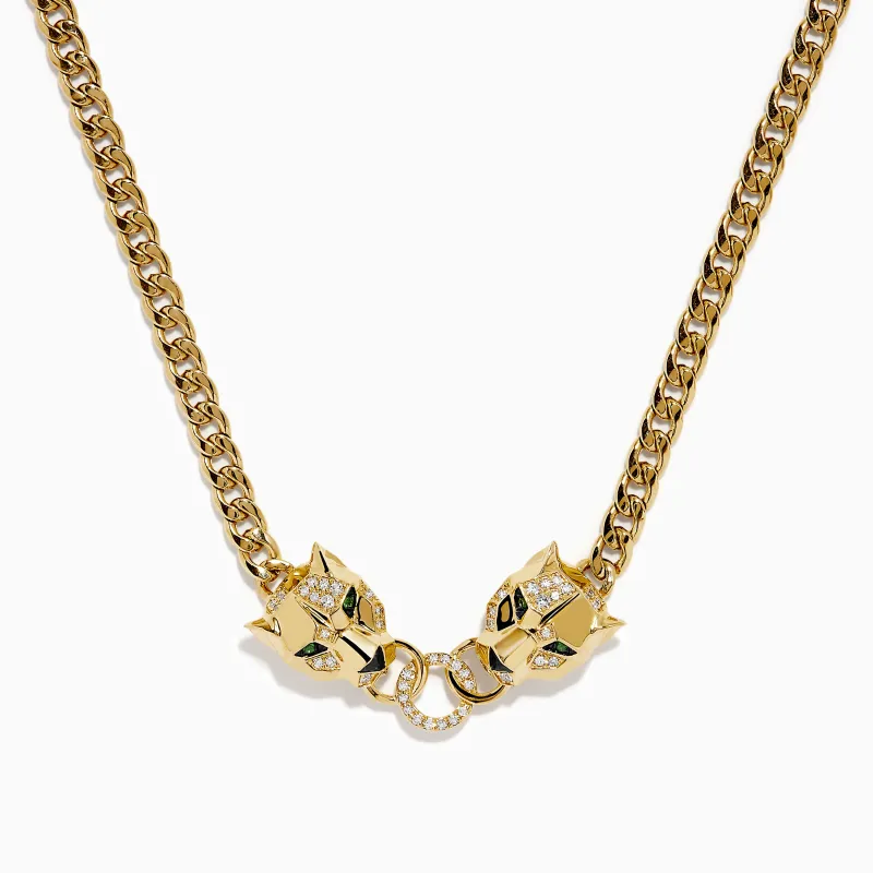 Signature 14K Yellow Gold Diamond and Tsavorite Panther Necklace sold by Effy