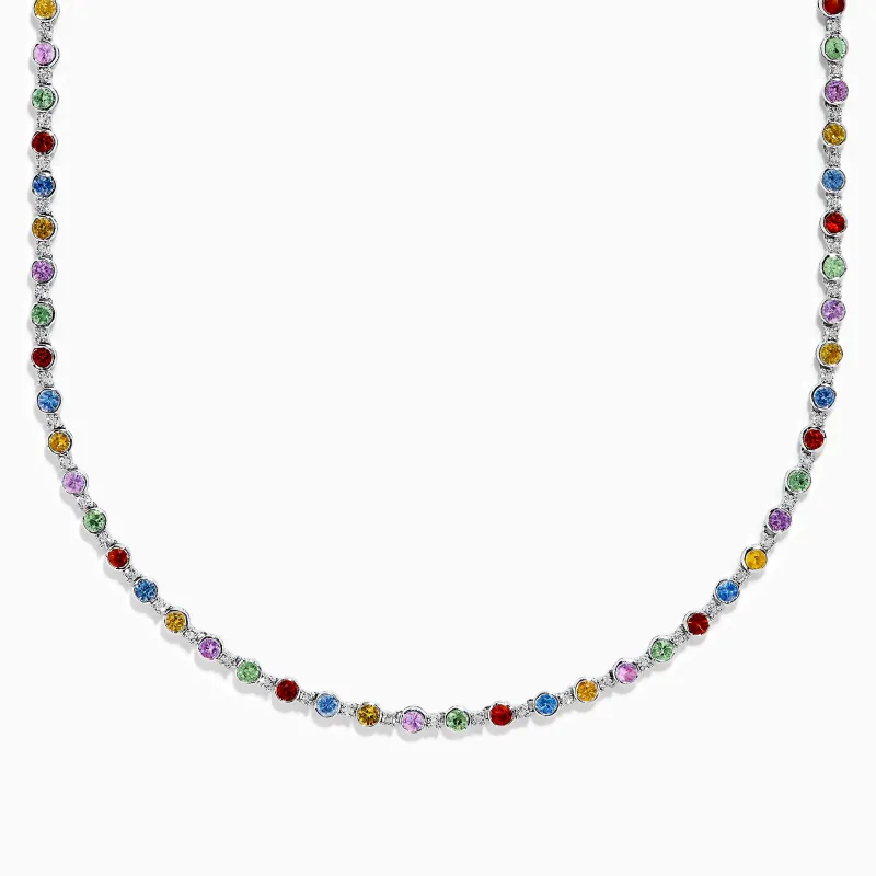 925 Sterling Silver Diamond and Multi Sapphire Tennis Necklace sold by Effy