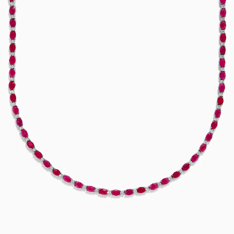 925 Sterling Silver Ruby and Diamond Tennis Necklace sold by Effy