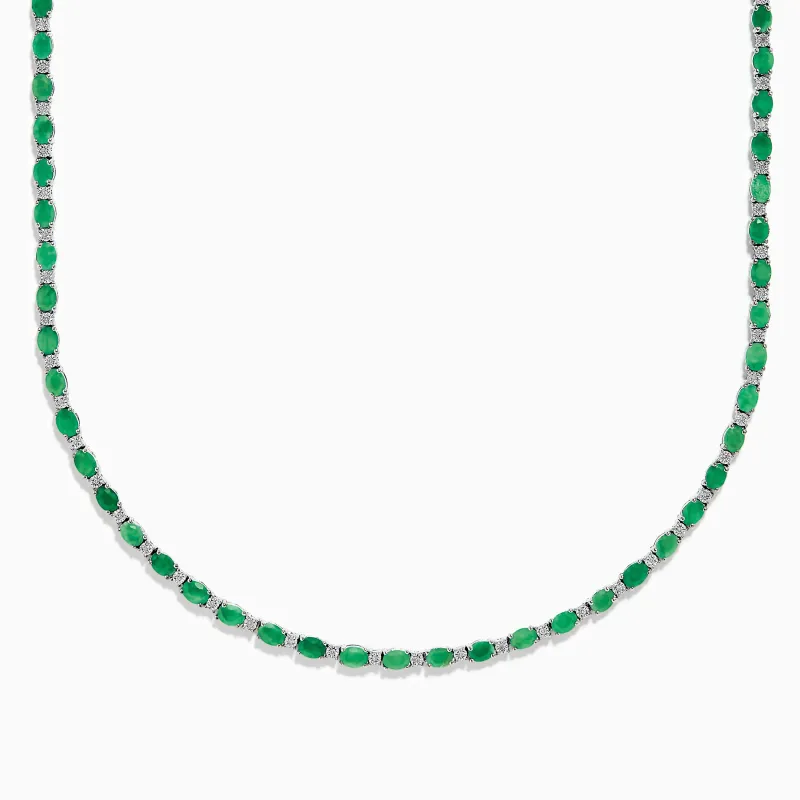 925 Sterling Silver Emerald and Diamond Tennis Necklace sold by Effy