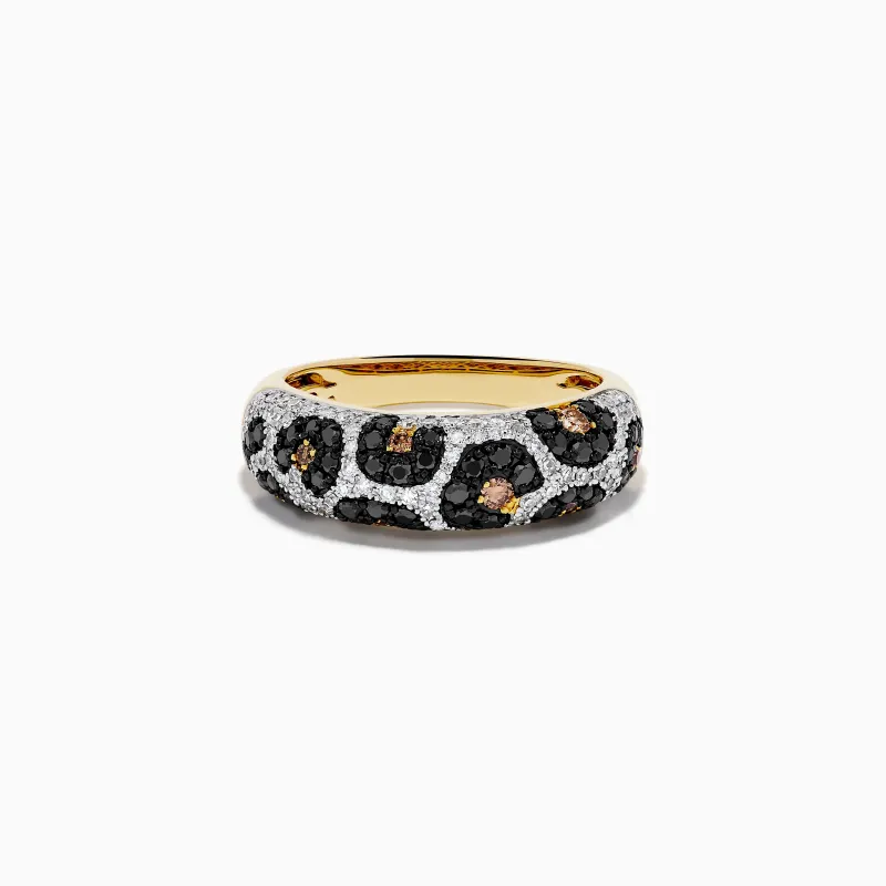 14K Yellow Gold Black, White and Brown Diamond Leopard Print Ring sold by Effy
