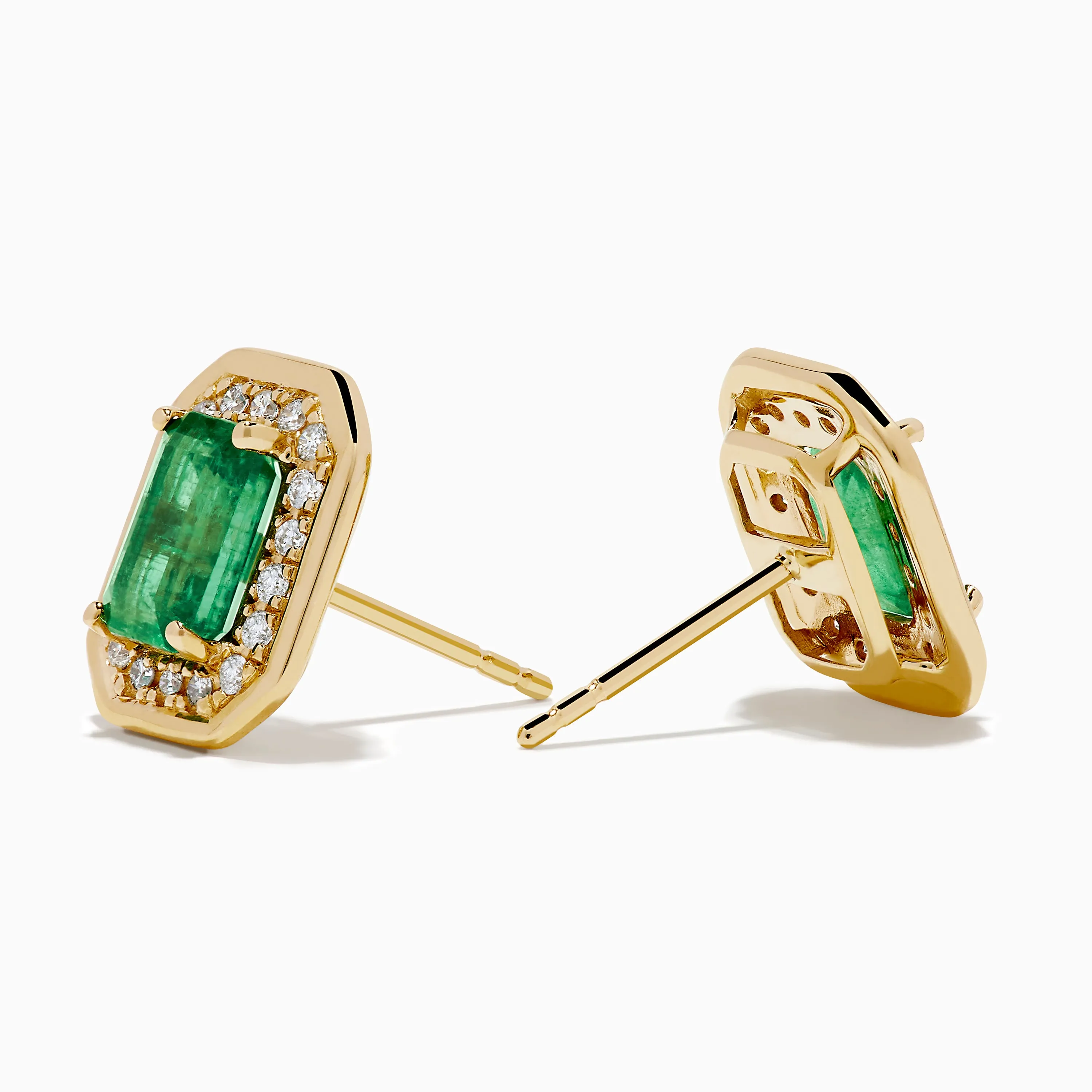 14K Yellow Gold Emerald and Diamond Halo Earrings sold by Effy product image thumbnail 2