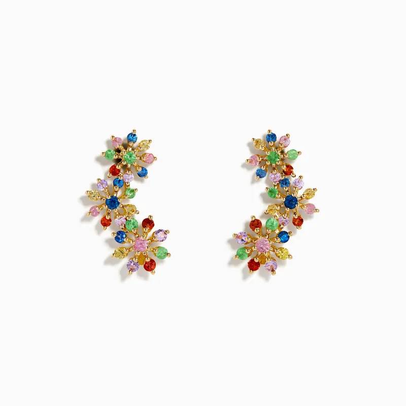 Watercolors 14K Yellow Gold Multi Sapphire and Tsavorite Floral Earrings sold by Effy