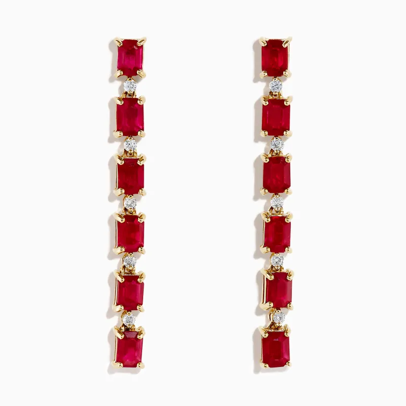 14K Yellow Gold Ruby and Diamond Linear Drop Earrings sold by Effy