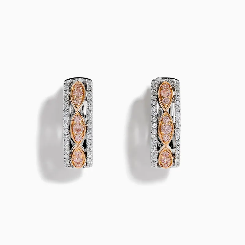 14K Two-Tone Gold Pink and White Diamond Huggie Earrings sold by Effy