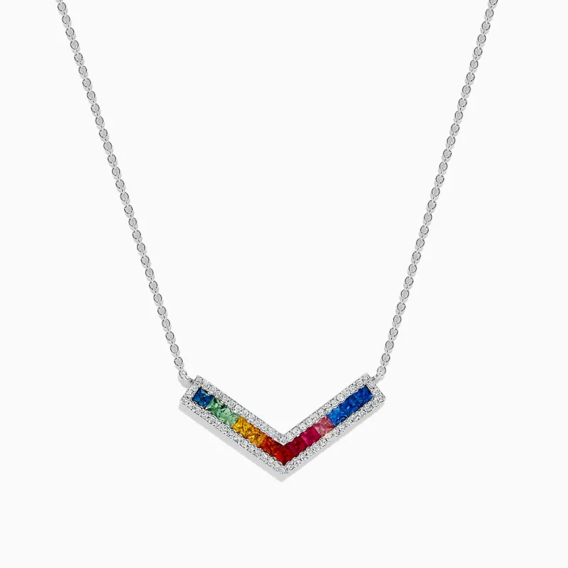 Watercolors 14K White Gold Multi Sapphire and Diamond Necklace sold by Effy