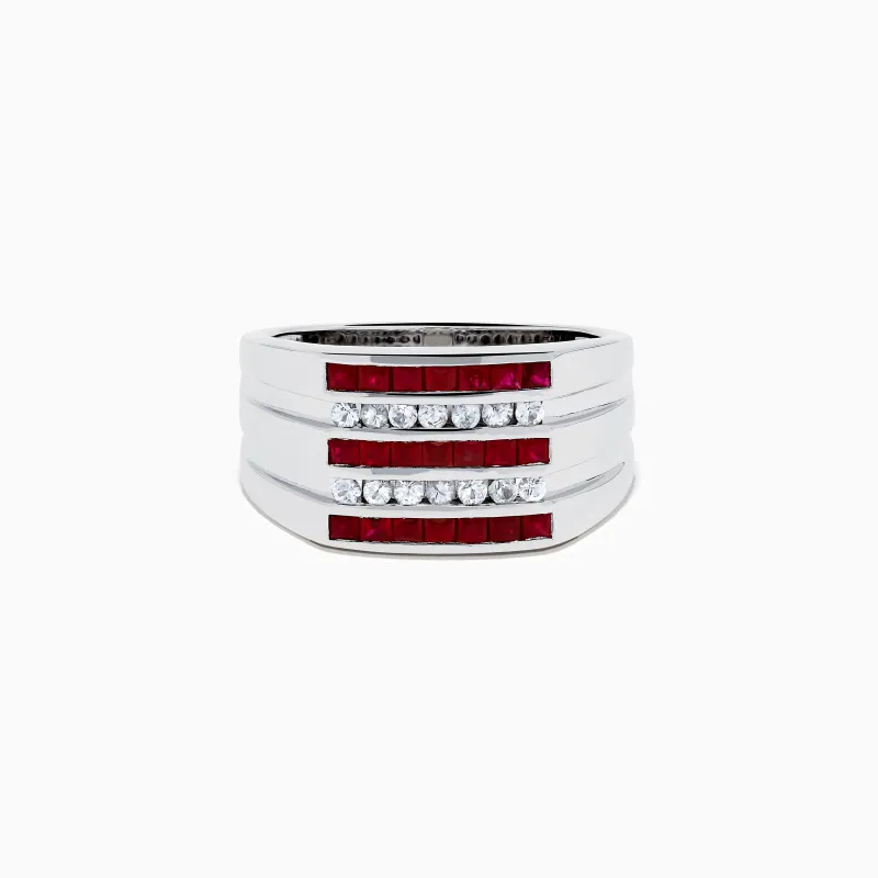 Men's 925 Sterling Silver Channel Set Ruby and Sapphire Ring sold by Effy