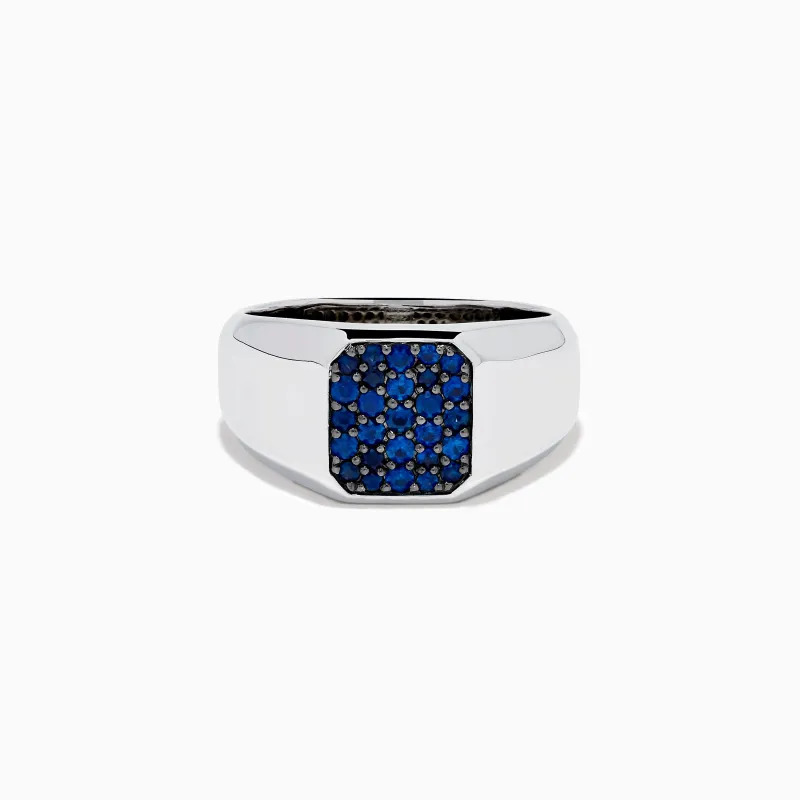 Mens 925 Sterling Silver Blue Sapphire Signet-style Ring sold by Effy