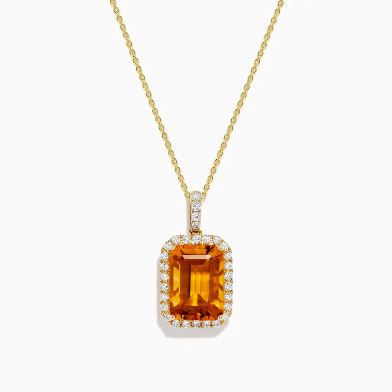 Sunset 14K Yellow Gold Citrine and Diamond Halo Pendant sold by Effy