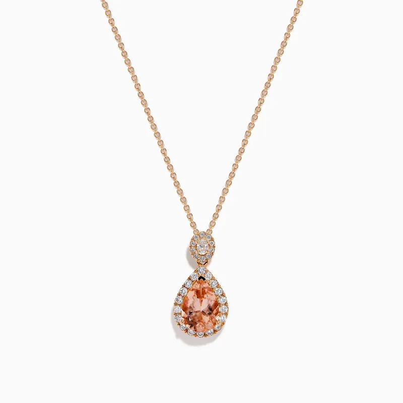 Blush 14K Rose Gold Morganite and Diamond Teardrop Pendant made by Effy