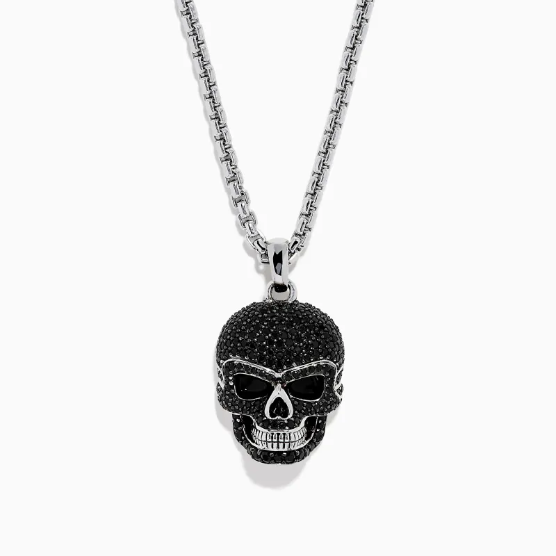Men's 925 Sterling Silver Black Spinel Skull Pendant sold by Effy