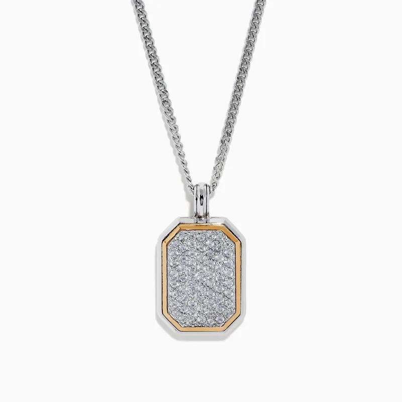 Men's 925 Sterling Silver& Rose Gold Plated White Topaz Dog Tag Pendant sold by Effy