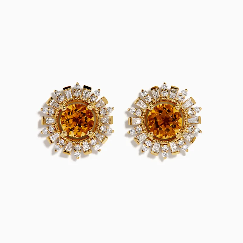 14K Yellow Gold Citrine and Diamond Sunburst Stud Earrings sold by Effy