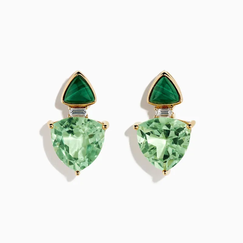 14K Yellow Gold Amethyst, Diamond and Malachite Earrings sold by Effy
