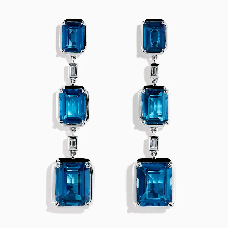 14K White Gold Blue Topaz and Diamond Linear Drop Earrings sold by Effy