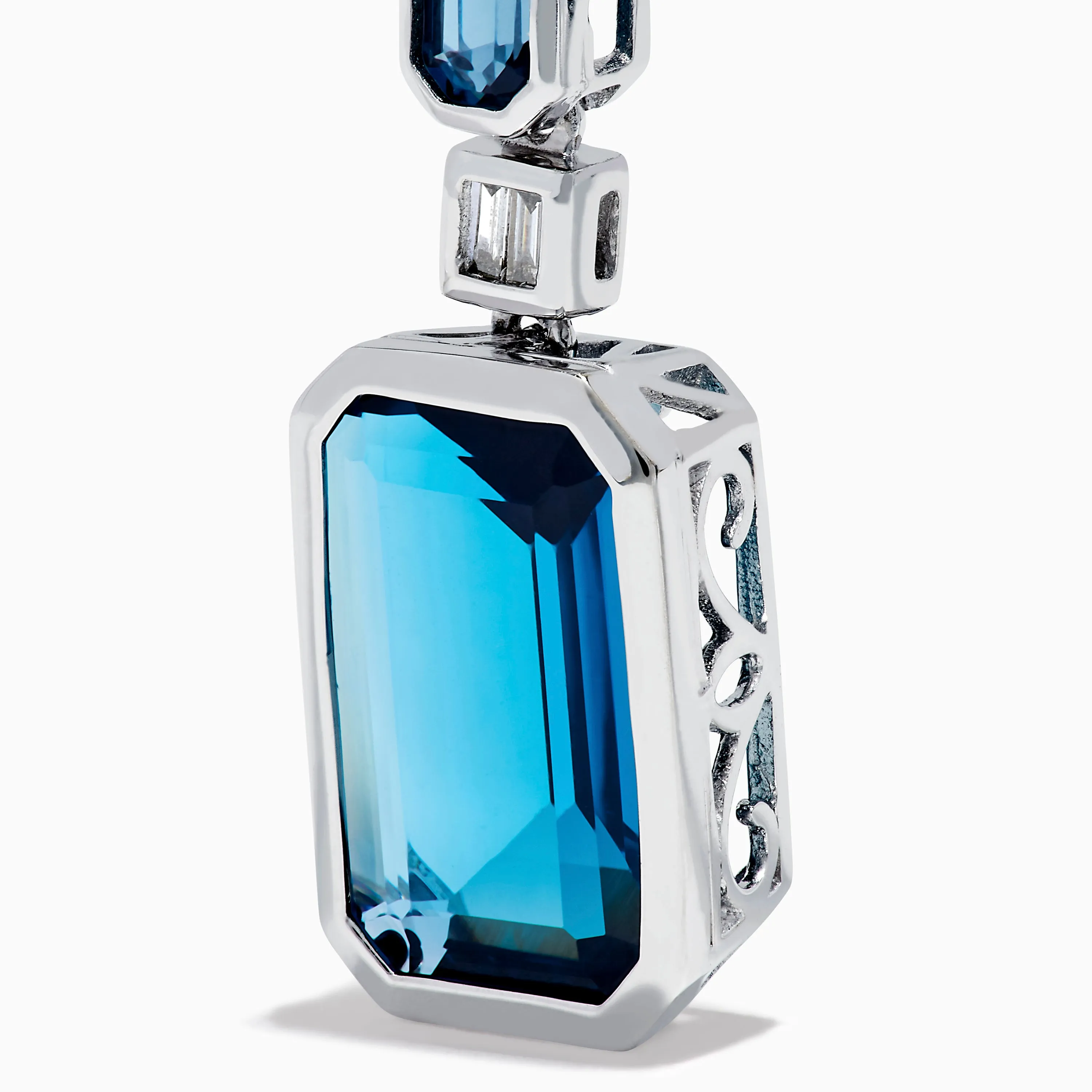 14K White Gold Blue Topaz and Diamond Geometric Drop Earrings sold by Effy product image thumbnail 2