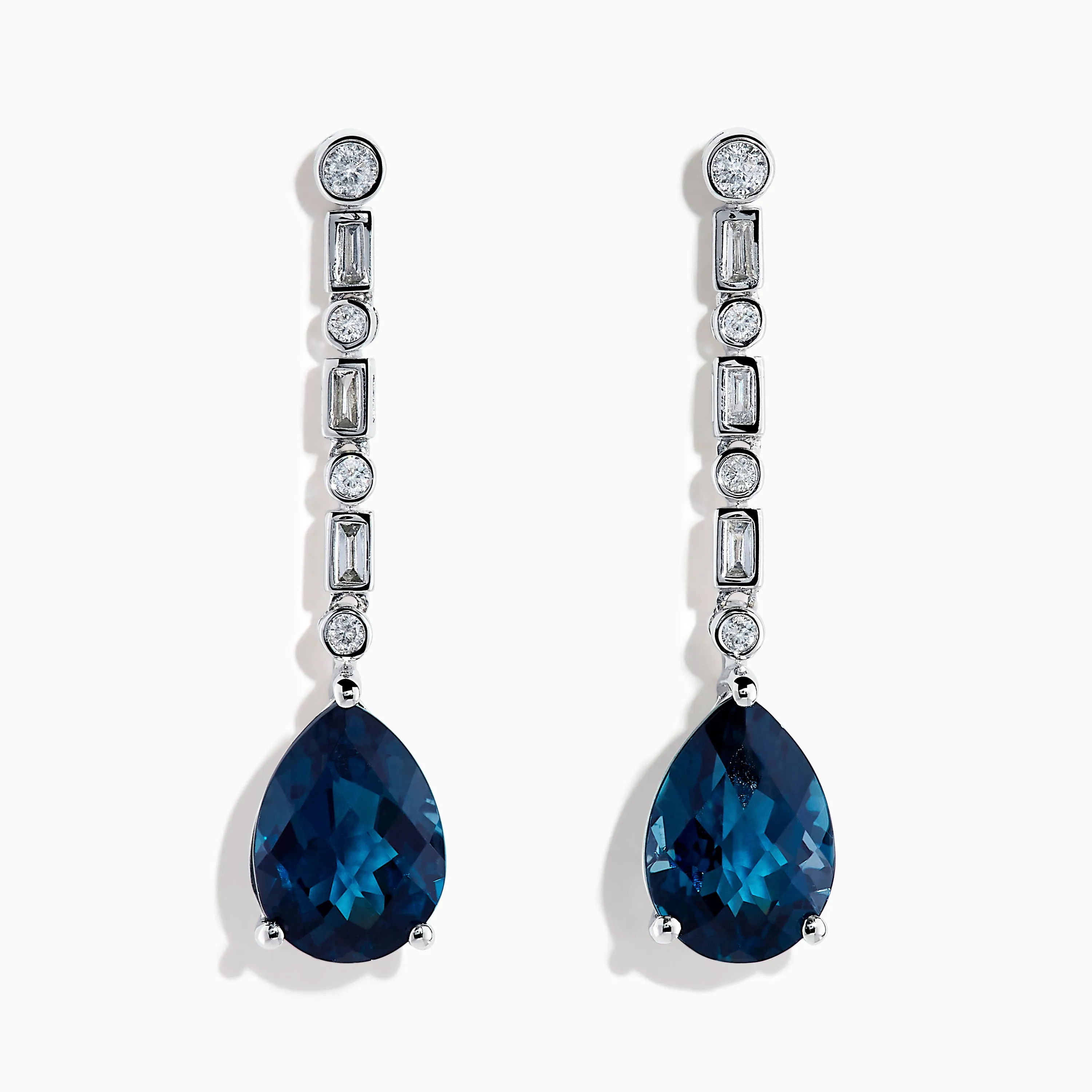 14K White Gold Blue Topaz and Diamond Linear Drop Earrings sold by Effy