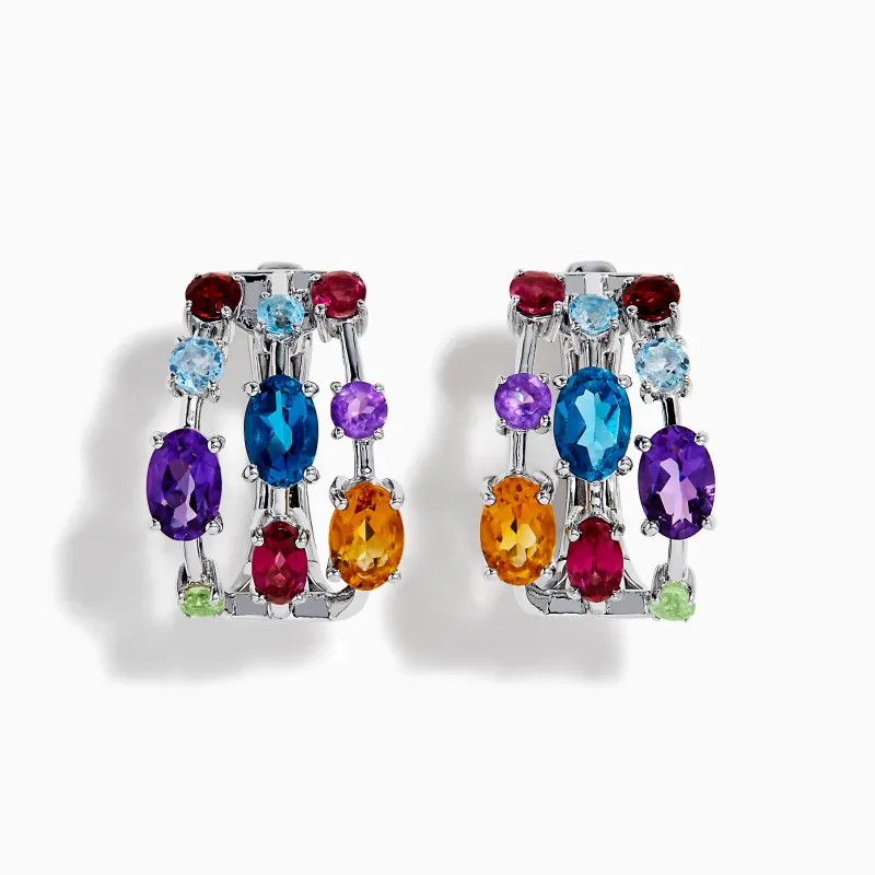 Mosaic 925 Sterling Silver Mix Stone Huggie Earrings made by Effy