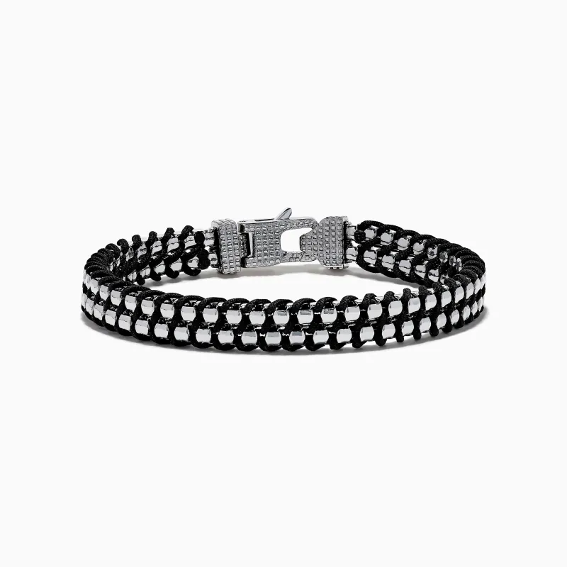 Men's 925 Sterling Silver Woven Black Cord Bracelet sold by Effy