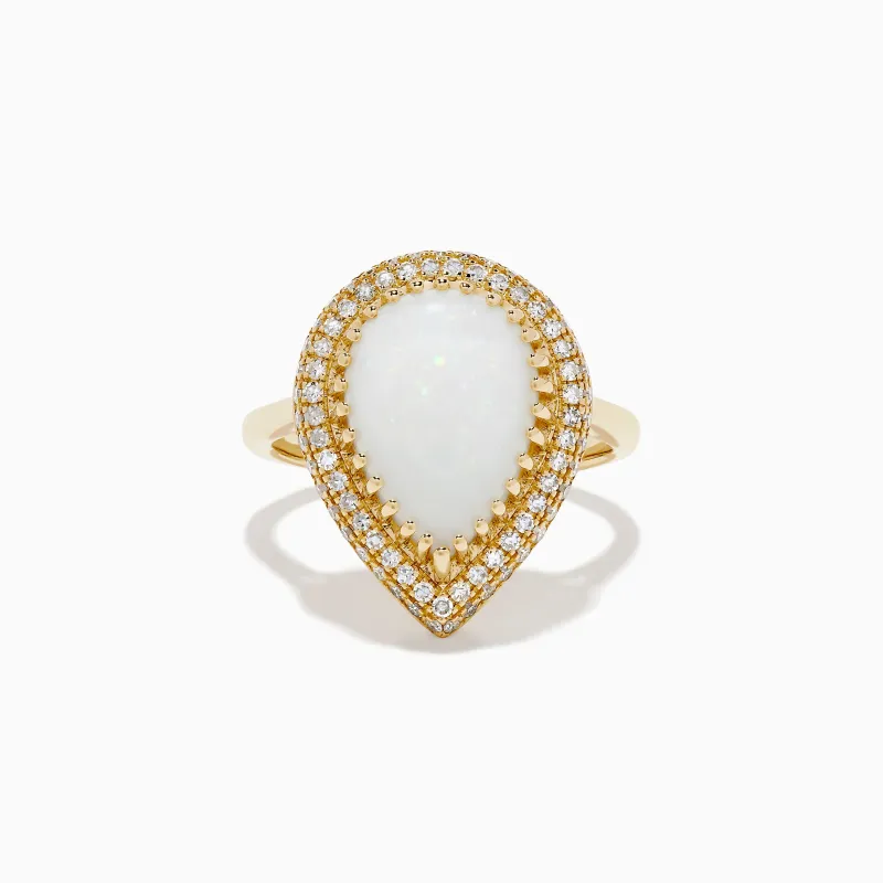 14K Yellow Gold Pear Shaped Opal and Diamond Ring sold by Effy