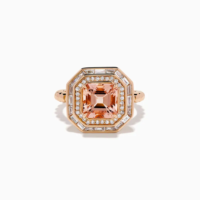 14K Rose Gold Morganite and Diamond Geometric Halo Ring sold by Effy