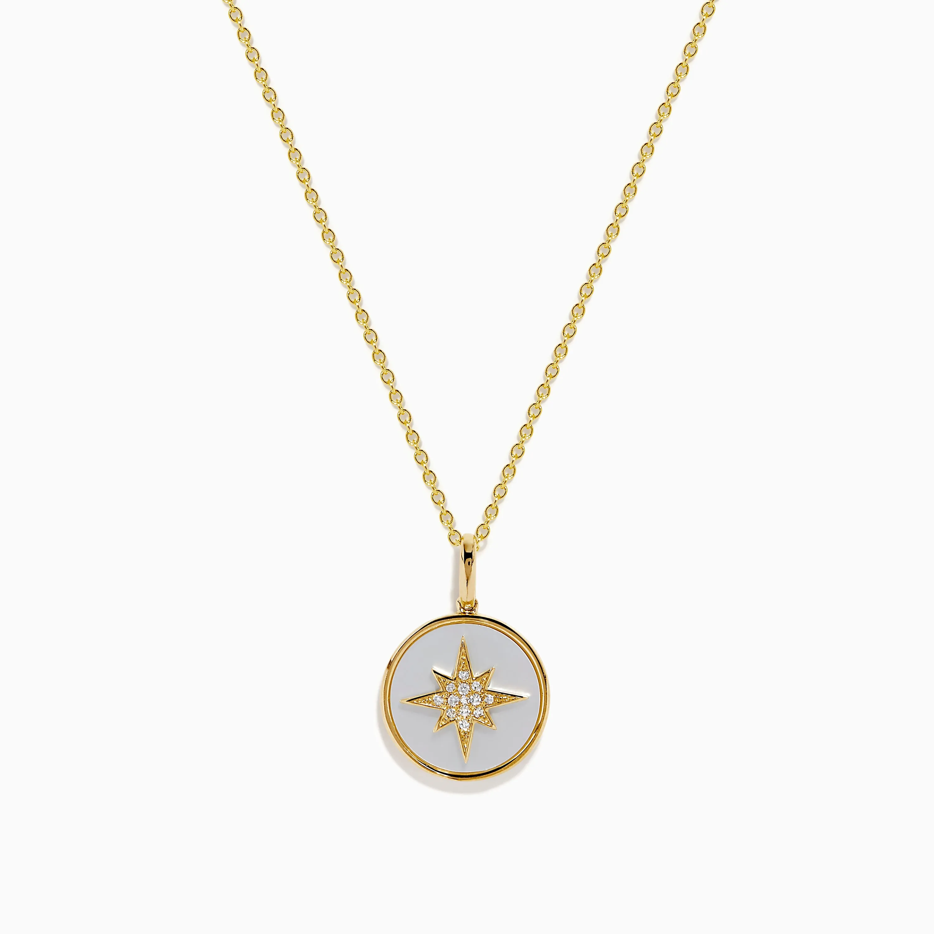 Novelty 14K Yellow Gold Mother of Pearl and Diamond Compass Pendant sold by Effy