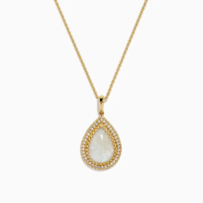 14K Yellow Gold Opal and Diamond Pear Shaped Pendant sold by Effy