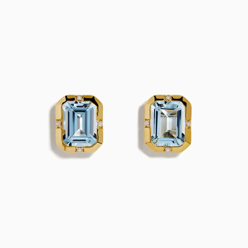 14K Yellow Gold Bezel Set Aquamarine and Diamond Stud Earrings sold by Effy